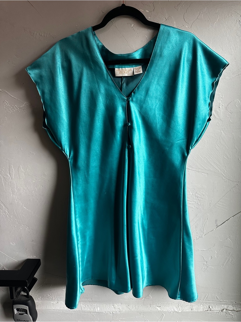 Vintage Victoria’s Secret Teal Satin Sleep Dress Y2K‎ Slip Lingerie Mini Sz M